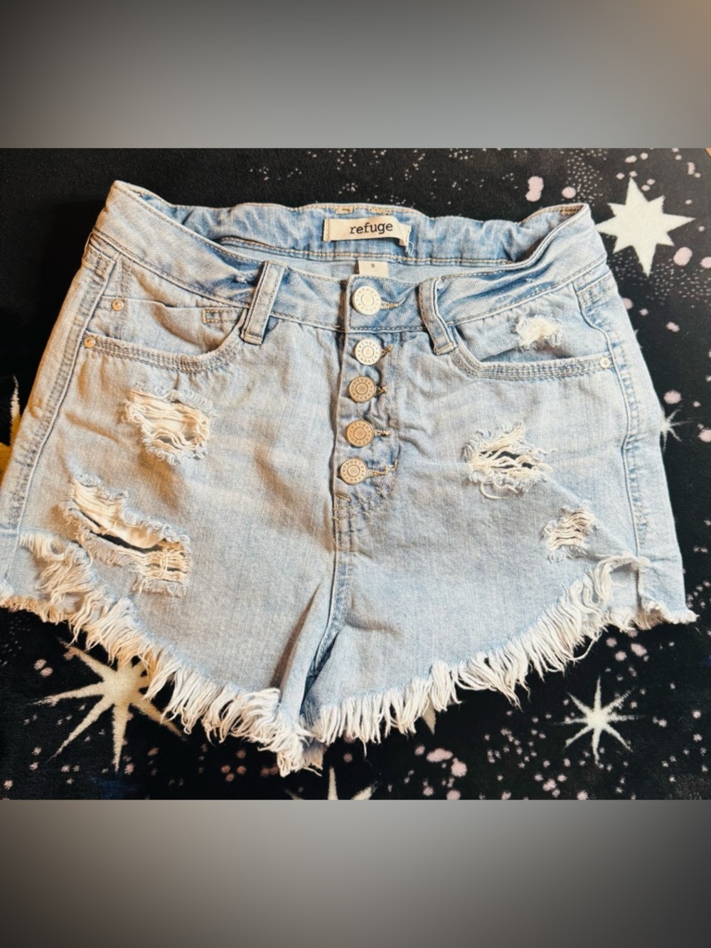 Refuge Light Wash Distressed Denim Cutoff Shorts